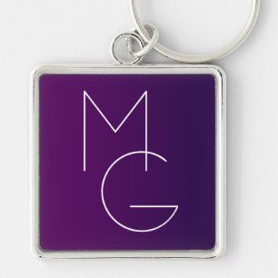 Modern 2 Initials   Deep Purple Subtle Ombre Key Ring