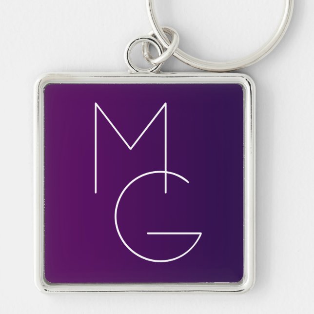 Modern 2 Initials | Deep Purple Subtle Ombre Key Ring (Front)