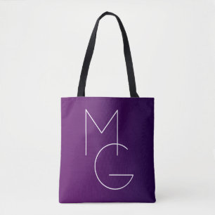 Modern 2 Initials   Deep Purple Subtle Ombre Tote Bag
