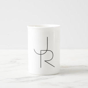 Modern 2 Overlapping Initials Black on White Bone China Mug