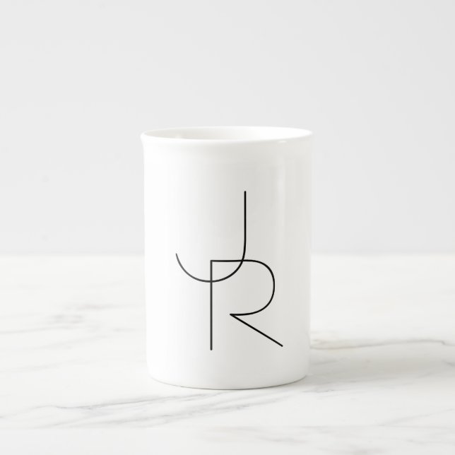 Modern 2 Overlapping Initials | Black on White Bone China Mug (Front)