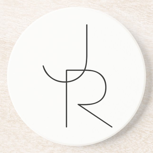 Modern 2 Overlapping Initials | Black on White Coaster (Front)