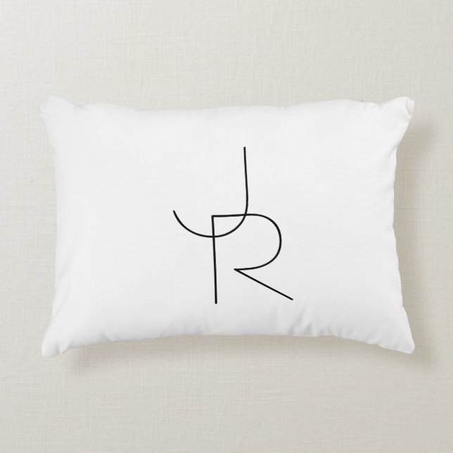 Modern 2 Overlapping Initials | Black on White Decorative Cushion (Front)