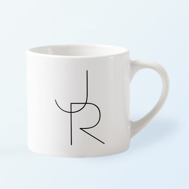 Modern 2 Overlapping Initials | Black on White Espresso Cup (Creator Uploaded)