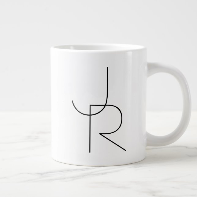 Modern 2 Overlapping Initials | Black on White Large Coffee Mug (Right)