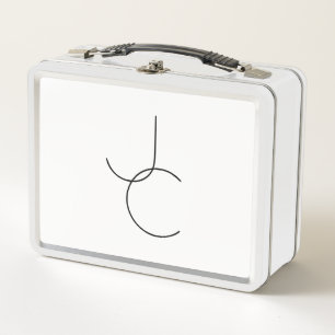 Modern 2 Overlapping Initials   Black on White Metal Lunch Box