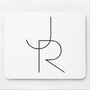 Modern 2 Overlapping Initials Black on White Mouse Mat