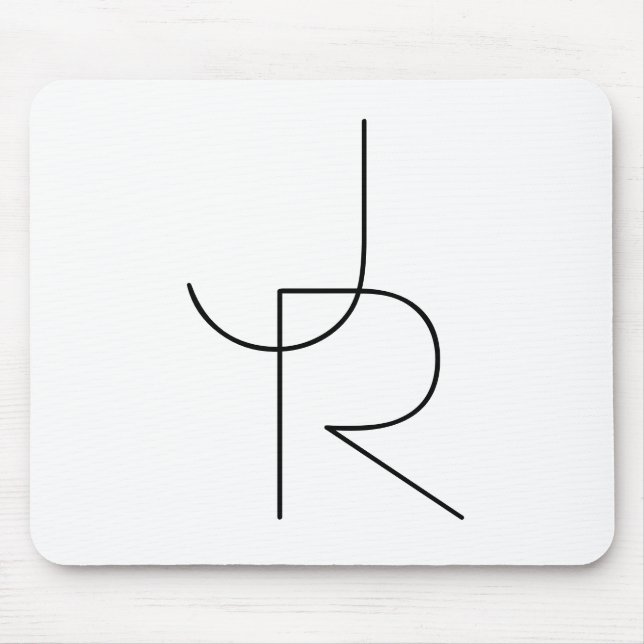 Modern 2 Overlapping Initials | Black on White Mouse Mat (Front)