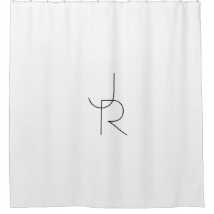 Modern 2 Overlapping Initials   Black on White Shower Curtain