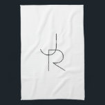 Modern 2 Overlapping Initials | Black on White Tea Towel<br><div class="desc">Modern overlapping initials.</div>