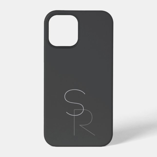 Modern 2 Overlapping Initials | Grey on Grey iPhone Case (Back)