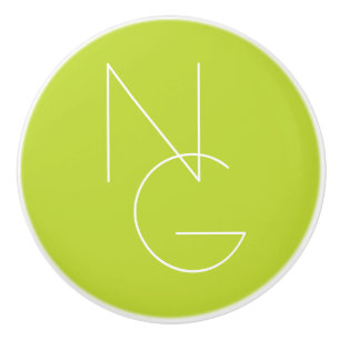 Modern 2 Overlapping Initials Lime Green Ceramic Knob