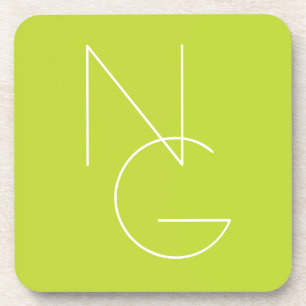 Modern 2 Overlapping Initials   Lime Green Coaster