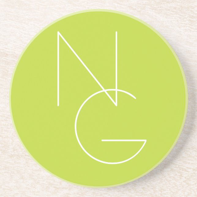 Modern 2 Overlapping Initials | Lime Green Coaster (Front)