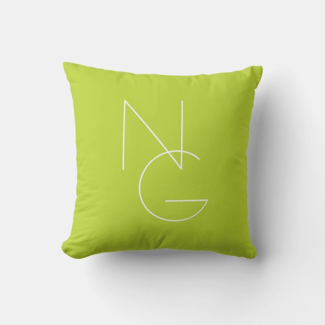 Modern 2 Overlapping Initials | Lime Green Cushion (Front)