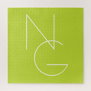 Modern 2 Overlapping Initials Lime Green Jigsaw Puzzle