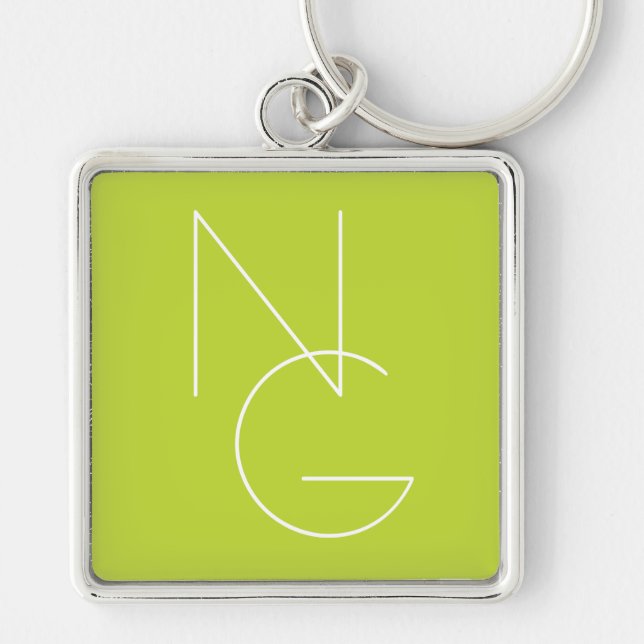 Modern 2 Overlapping Initials | Lime Green Key Ring (Front)