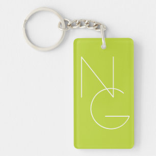 Modern 2 Overlapping Initials Lime Green Key Ring