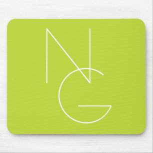 Modern 2 Overlapping Initials   Lime Green Mouse Mat