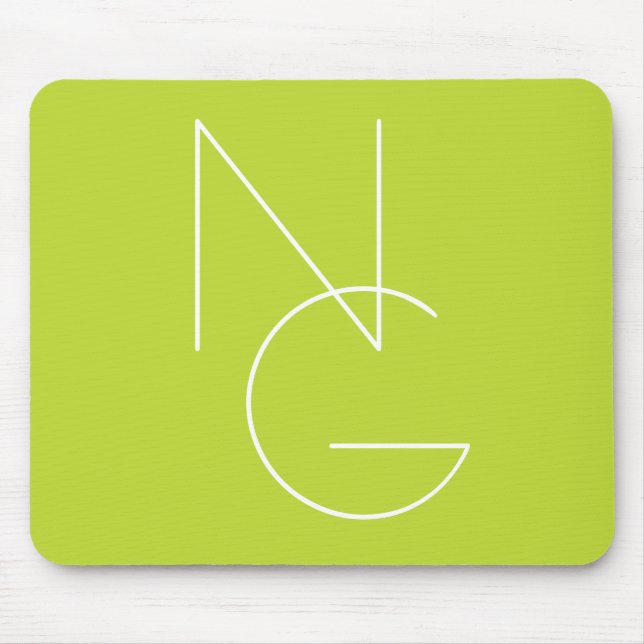 Modern 2 Overlapping Initials | Lime Green Mouse Mat (Front)