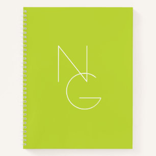 Modern 2 Overlapping Initials Lime Green Notebook