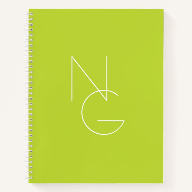 Modern 2 Overlapping Initials | Lime Green Notebook (Front)