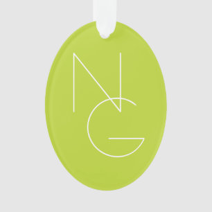 Modern 2 Overlapping Initials Lime Green Ornament