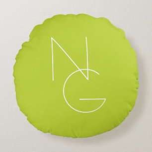 Modern 2 Overlapping Initials Lime Green Round Cushion