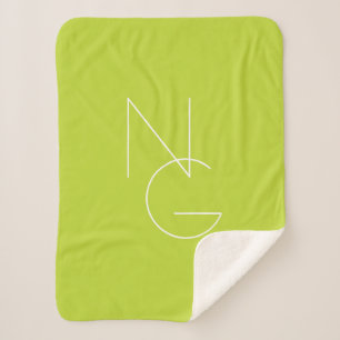 Modern 2 Overlapping Initials Lime Green Sherpa Blanket