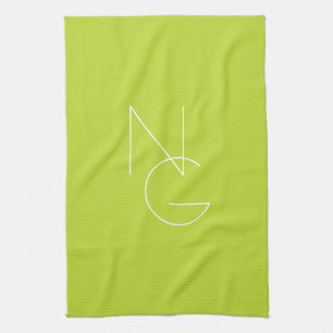 Modern 2 Overlapping Initials   Lime Green Tea Towel