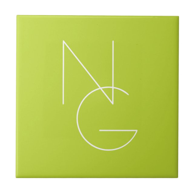 Modern 2 Overlapping Initials | Lime Green Tile (Front)