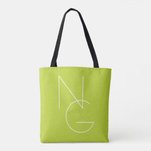 Modern 2 Overlapping Initials Lime Green Tote Bag