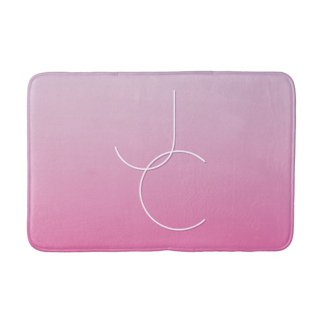 Modern 2 Overlapping Initials | Pink Ombre Bath Mat (Front)