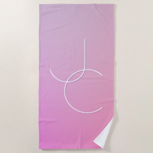 Modern 2 Overlapping Initials   Pink Ombre Beach Towel
