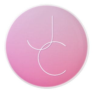 Modern 2 Overlapping Initials   Pink Ombre Ceramic Knob