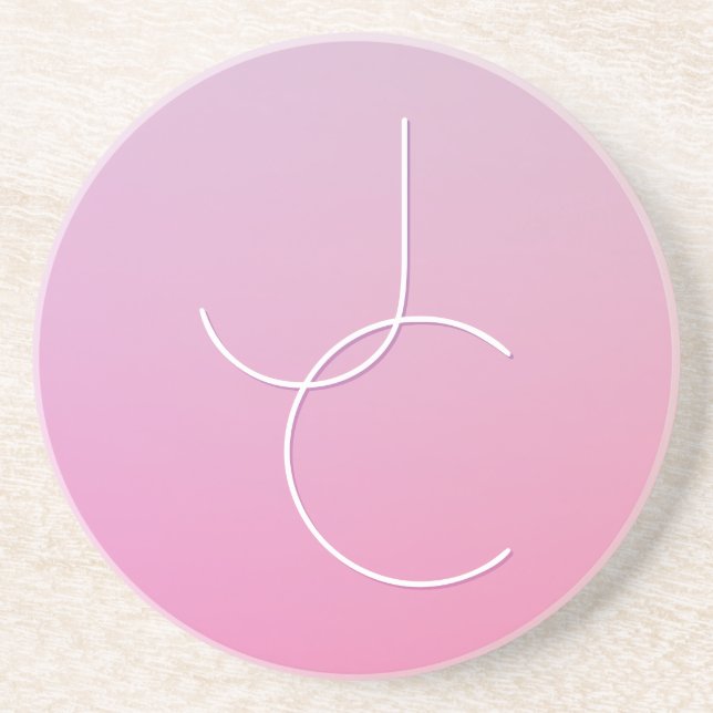 Modern 2 Overlapping Initials | Pink Ombre Coaster (Front)