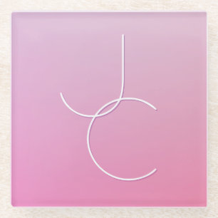 Modern 2 Overlapping Initials   Pink Ombre Glass Coaster