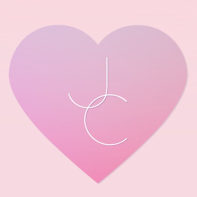 Modern 2 Overlapping Initials | Pink Ombre Heart Sticker (Creator Uploaded)