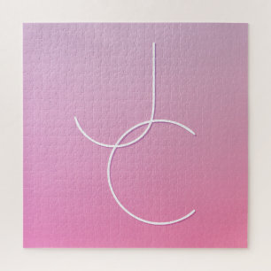 Modern 2 Overlapping Initials Pink Ombre Jigsaw Puzzle