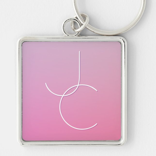 Modern 2 Overlapping Initials | Pink Ombre Key Ring (Front)