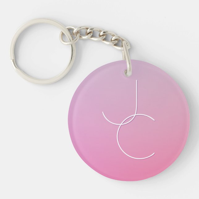 Modern 2 Overlapping Initials | Pink Ombre Key Ring (Front)