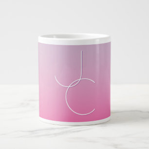 Modern 2 Overlapping Initials Pink Ombre Large Coffee Mug
