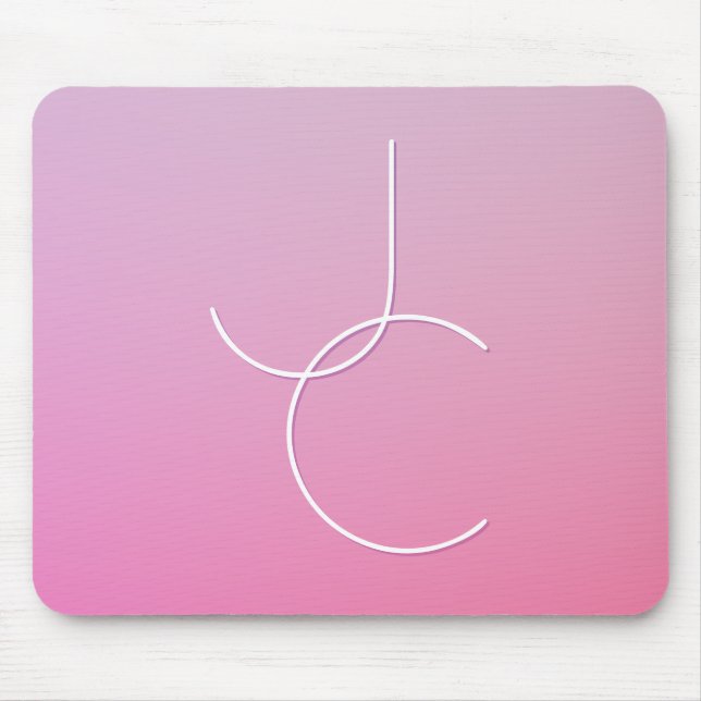 Modern 2 Overlapping Initials | Pink Ombre Mouse Mat (Front)