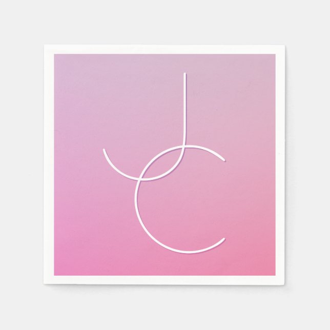 Modern 2 Overlapping Initials | Pink Ombre Napkin (Front)