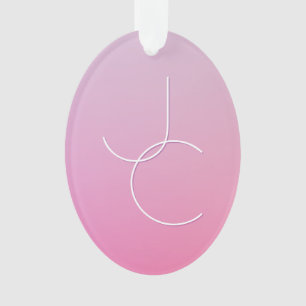 Modern 2 Overlapping Initials Pink Ombre Ornament