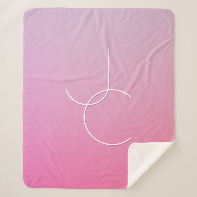 Modern 2 Overlapping Initials | Pink Ombre Sherpa Blanket (Front)