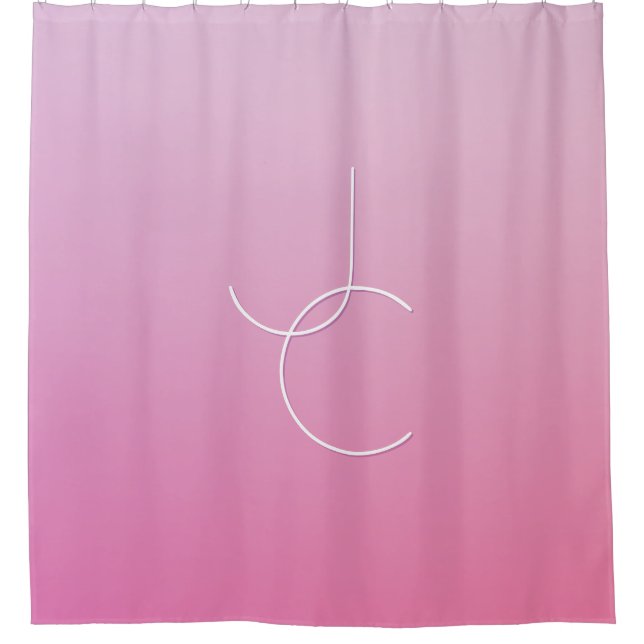 Modern 2 Overlapping Initials | Pink Ombre Shower Curtain (Front)