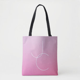 Modern 2 Overlapping Initials   Pink Ombre Tote Bag
