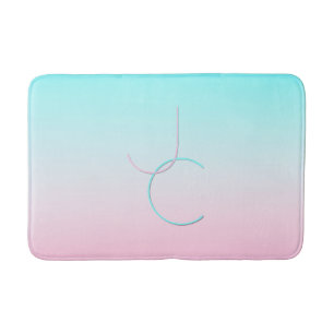 Modern 2 Overlapping Initials   Turquoise Pink Bath Mat