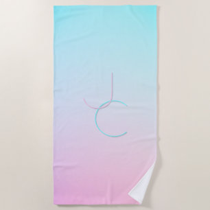 Modern 2 Overlapping Initials   Turquoise Pink Beach Towel